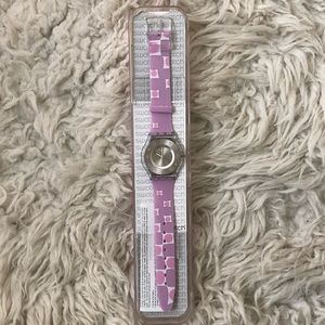 Pink Patterned Swatch Watch